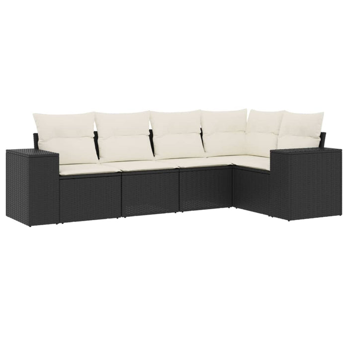 Set mobilier de grădină cu perne, 5 piese, negru, poliratan WALTI