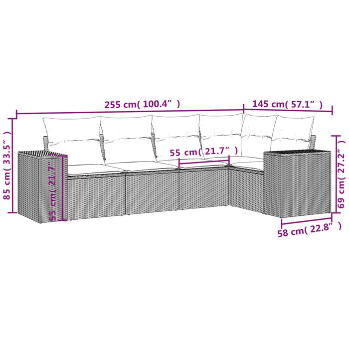 Set mobilier de grădină cu perne, 5 piese, negru, poliratan WALTI