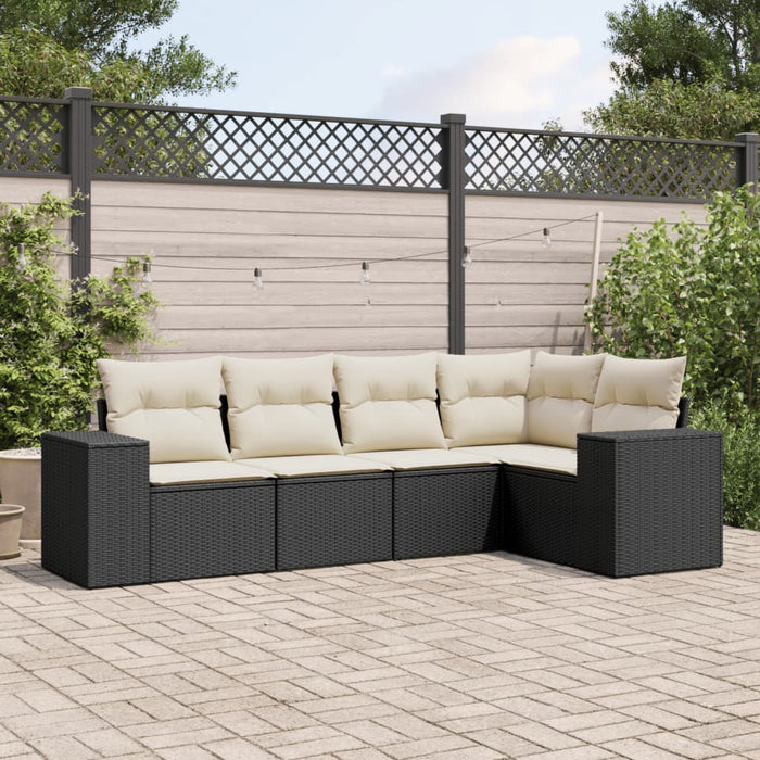 Set mobilier de grădină cu perne, 5 piese, negru, poliratan WALTI