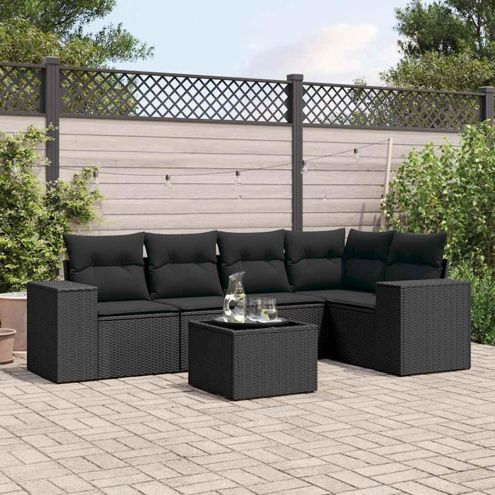 Set mobilier de grădină cu perne, 6 piese, negru, poliratan WALTI