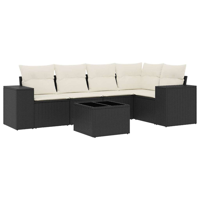 Set mobilier de grădină cu perne, 6 piese, negru, poliratan WALTI