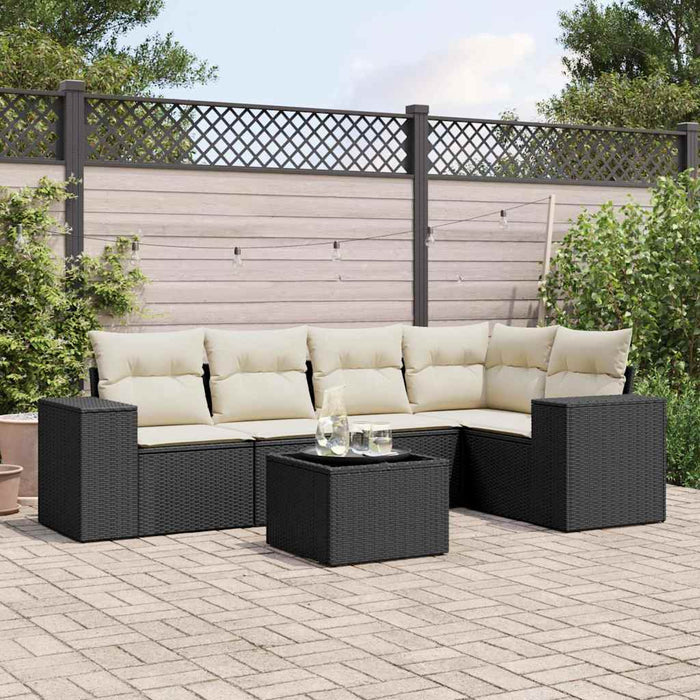 Set mobilier de grădină cu perne, 6 piese, negru, poliratan WALTI