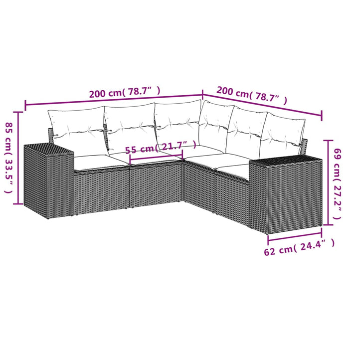 Set mobilier de grădină cu perne, 5 piese, negru, poliratan WALTI