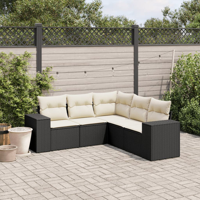 Set mobilier de grădină cu perne, 5 piese, negru, poliratan WALTI