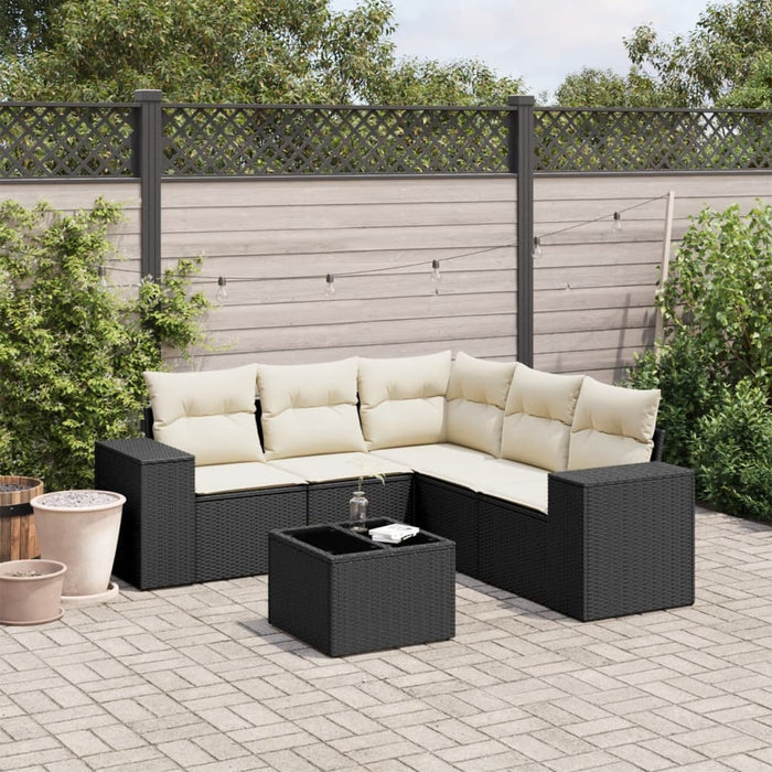 Set mobilier de grădină cu perne, 6 piese, negru, poliratan WALTI