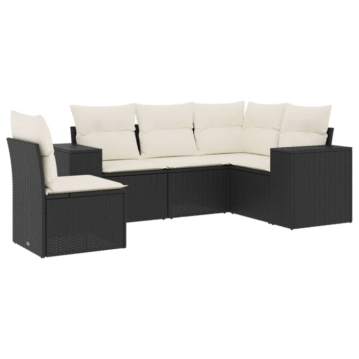 Set mobilier de grădină cu perne, 5 piese, negru, poliratan WALTI