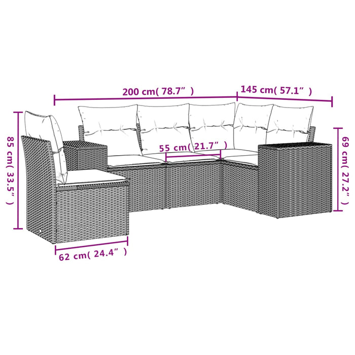 Set mobilier de grădină cu perne, 5 piese, negru, poliratan WALTI