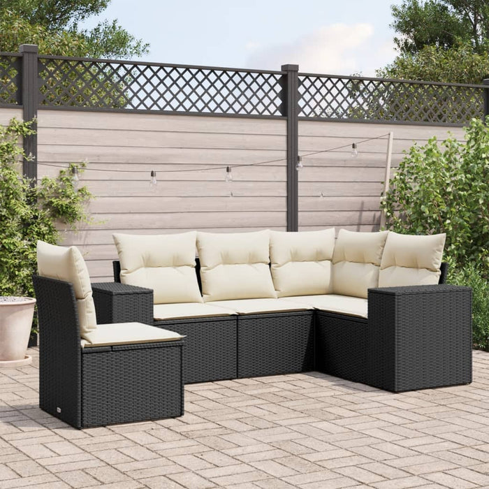 Set mobilier de grădină cu perne, 5 piese, negru, poliratan WALTI