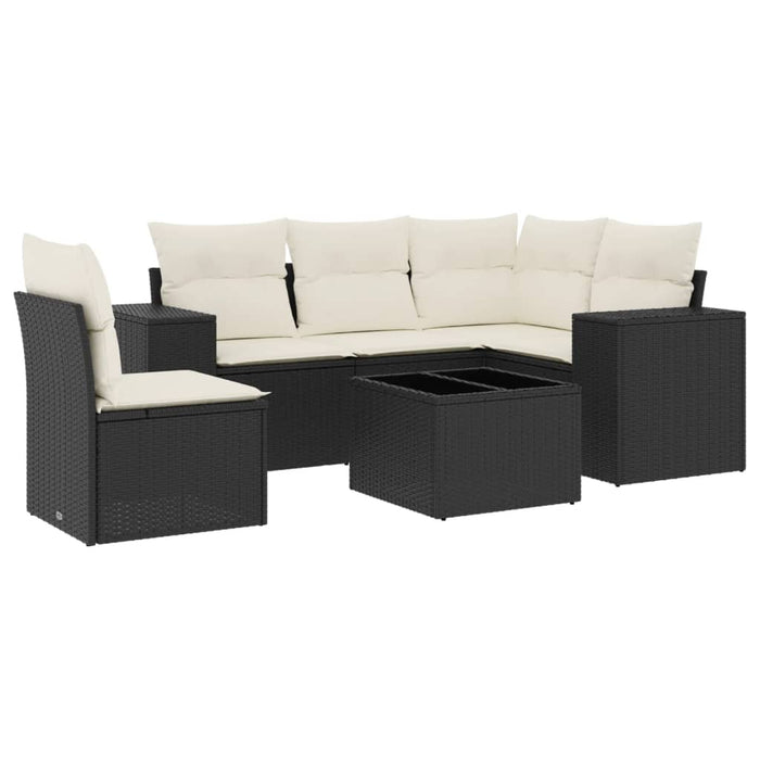 Set mobilier de grădină cu perne, 6 piese, negru, poliratan WALTI