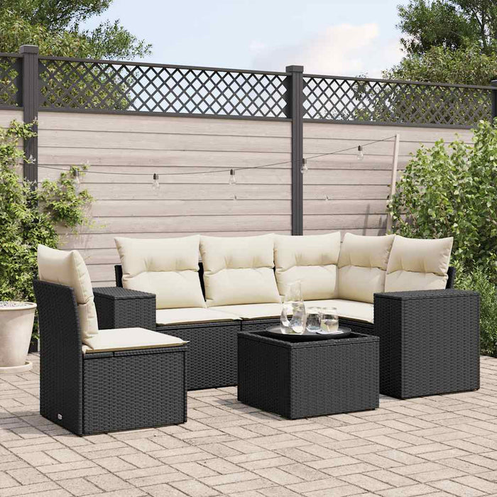 Set mobilier de grădină cu perne, 6 piese, negru, poliratan - WALTI WALTI
