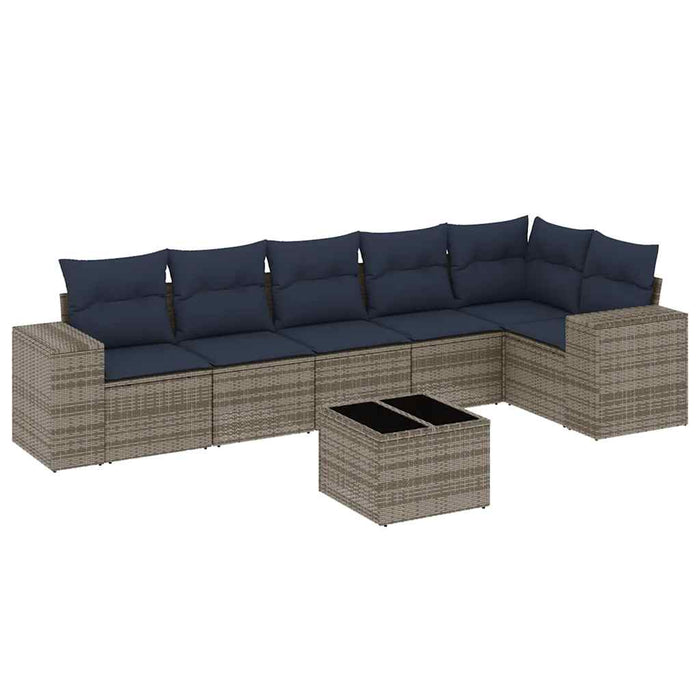 Set canapele de grădină cu 7 piese și perne, gri, poliratan WALTI