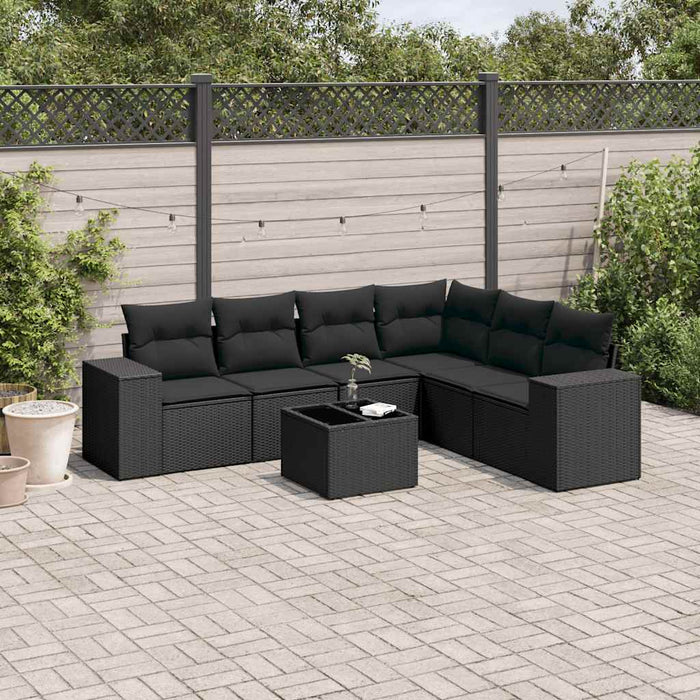 Set canapele de grădină cu perne, 7 piese, negru, poliratan - WALTI WALTI