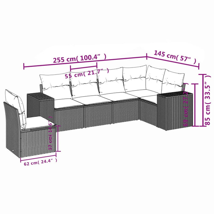 Set canapele de grădină cu perne, 6 piese, bej, poliratan WALTI