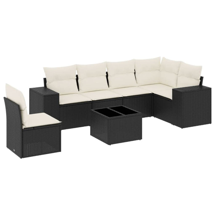 Set canapele de grădină cu perne, 7 piese, negru, poliratan - WALTI WALTI