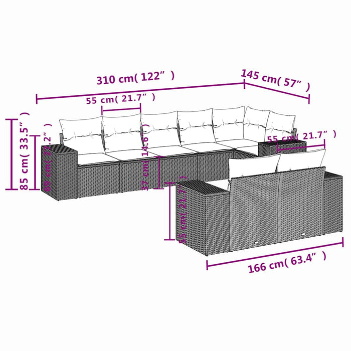 Set mobilier de grădină cu perne, 8 piese, negru, poliratan - WALTI WALTI