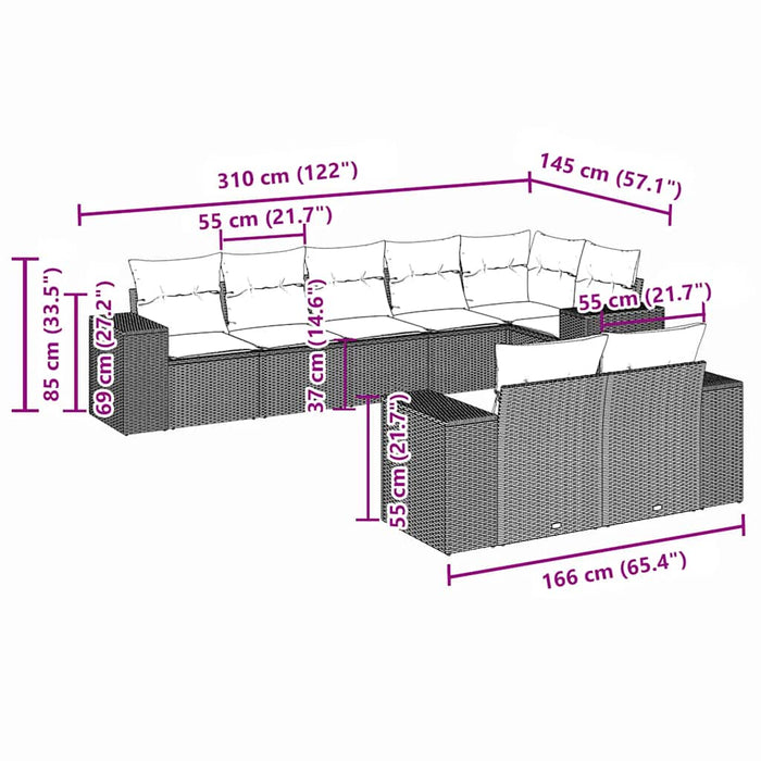Set mobilier de grădină cu perne, 8 piese gri deschis poliratan - WALTI WALTI