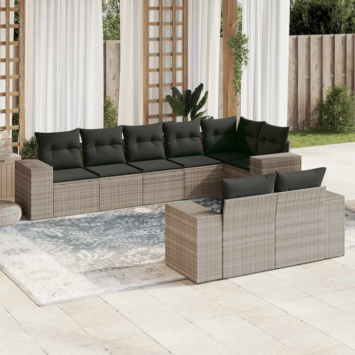 Set mobilier de grădină cu perne, 8 piese gri deschis poliratan - WALTI WALTI