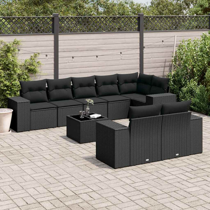 Set mobilier de grădină cu perne, 9 piese, negru, poliratan - WALTI WALTI