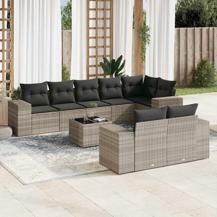 Set canapele de grădină cu perne, 9 piese gri deschis poliratan - WALTI WALTI