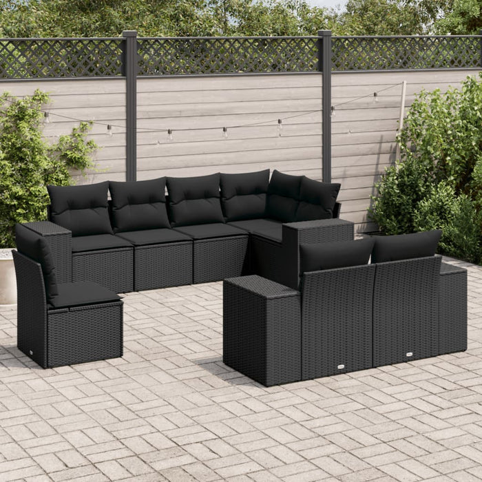 Set mobilier de grădină cu perne, 8 piese, negru, poliratan - WALTI WALTI