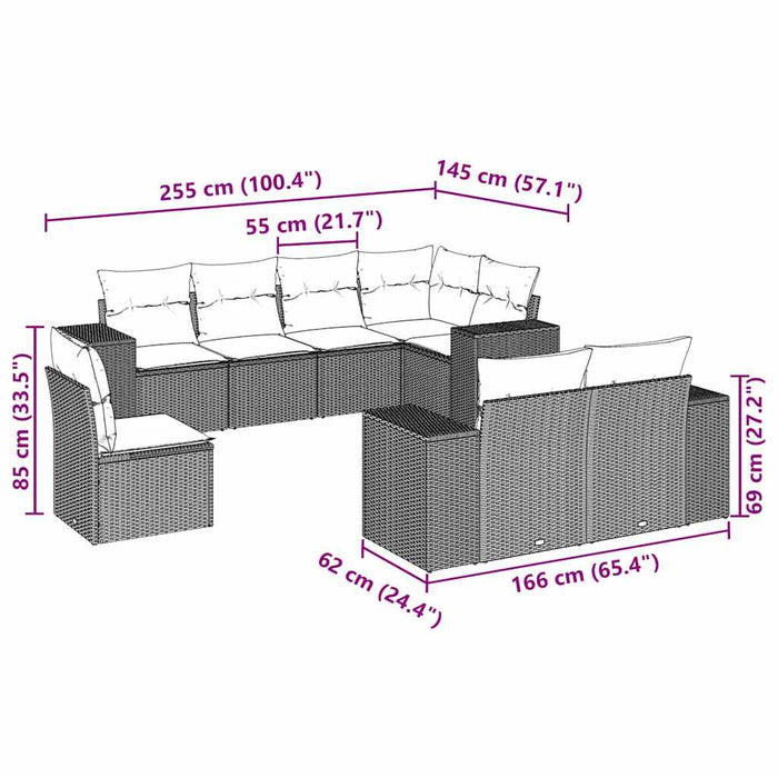 Set mobilier de grădină cu perne, 8 piese gri deschis poliratan - WALTI WALTI