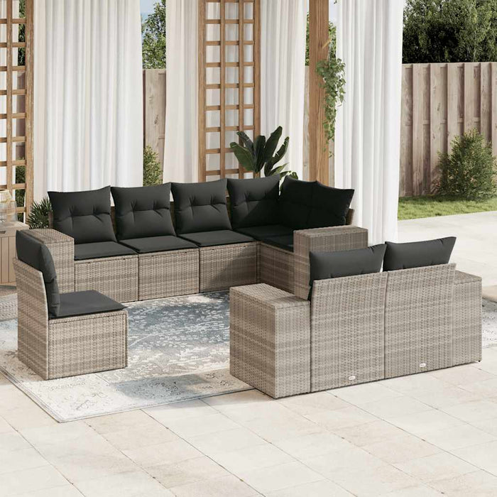 Set mobilier de grădină cu perne, 8 piese gri deschis poliratan - WALTI WALTI