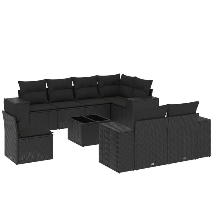 Set mobilier de grădină cu perne, 9 piese, negru, poliratan - WALTI WALTI