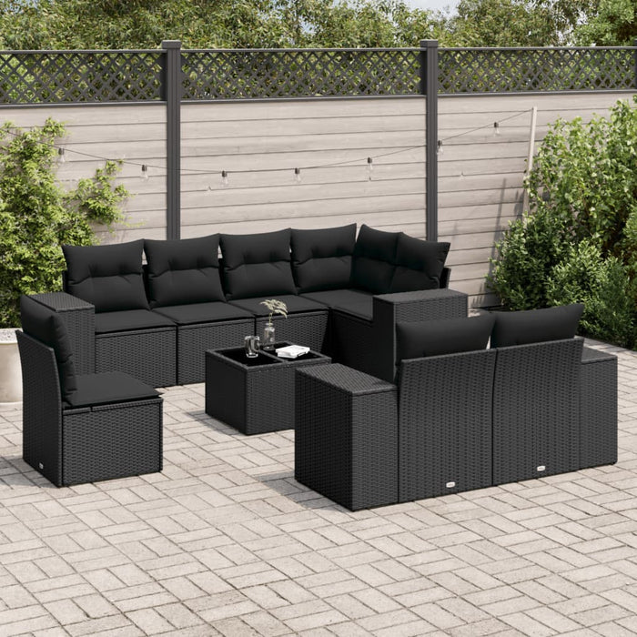 Set mobilier de grădină cu perne, 9 piese, negru, poliratan - WALTI WALTI