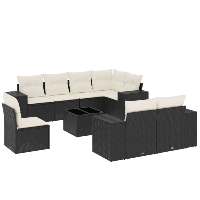 Set mobilier de grădină cu perne, 9 piese, negru, poliratan - WALTI WALTI