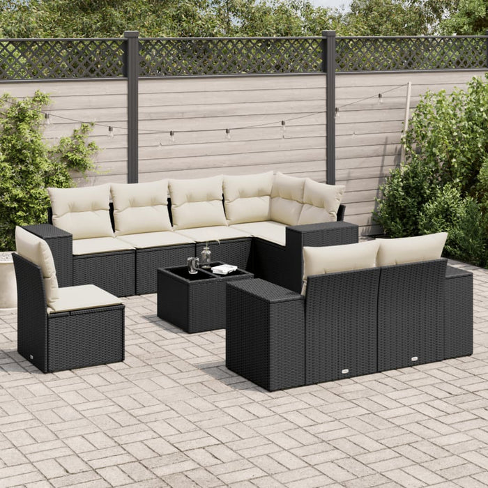 Set mobilier de grădină cu perne, 9 piese, negru, poliratan - WALTI WALTI