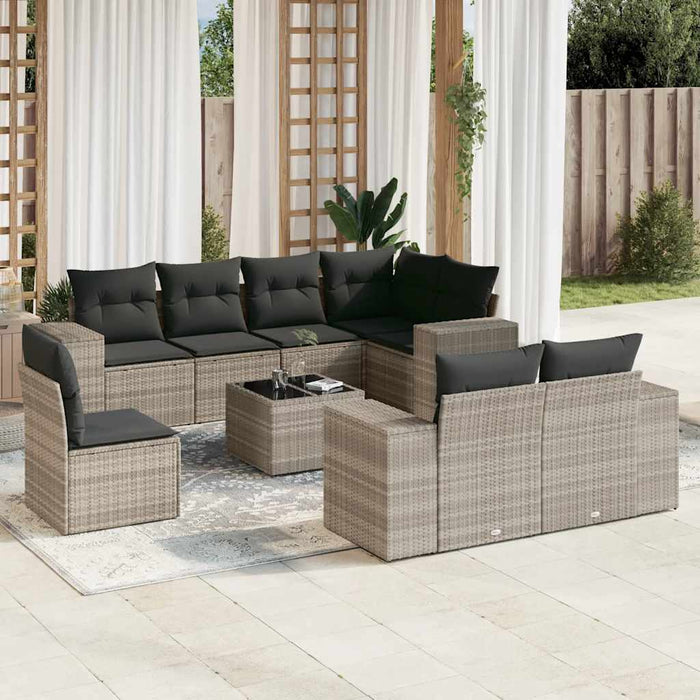 Set canapele de grădină cu perne, 9 piese gri deschis poliratan - WALTI WALTI