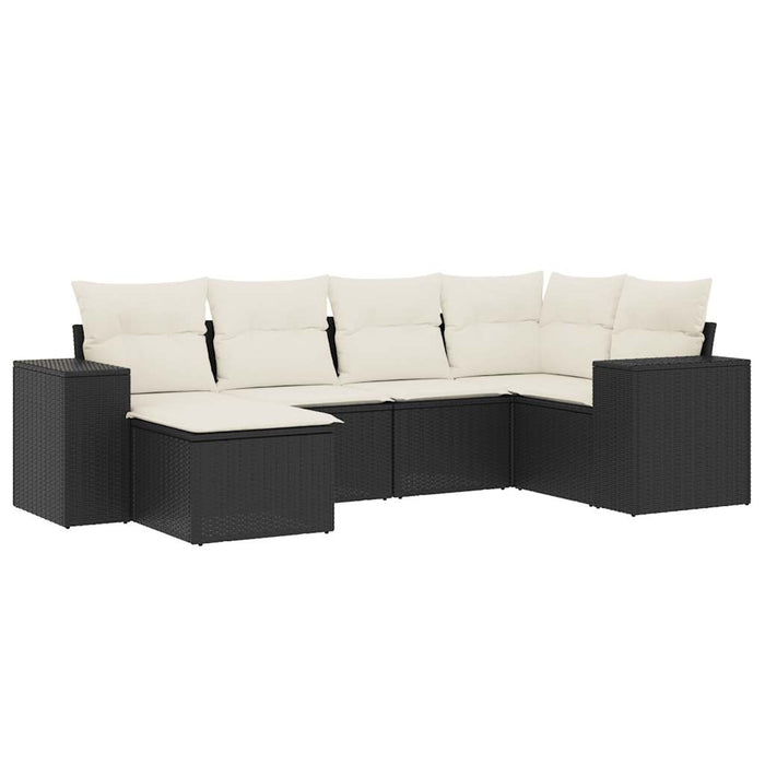 Set mobilier de grădină cu perne, 6 piese, negru, poliratan WALTI
