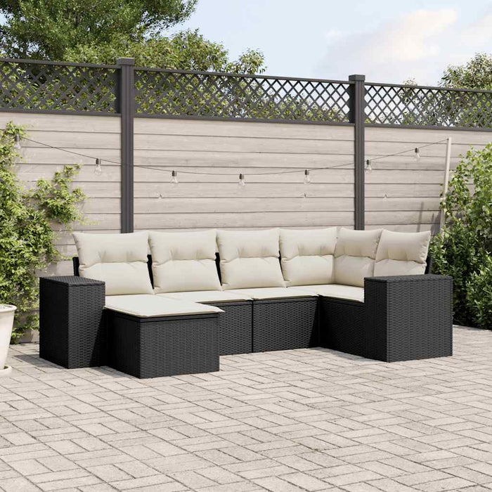 Set mobilier de grădină cu perne, 6 piese, negru, poliratan WALTI