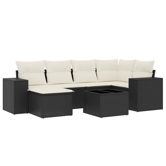 Set canapele de grădină cu perne, 7 piese, negru, poliratan WALTI