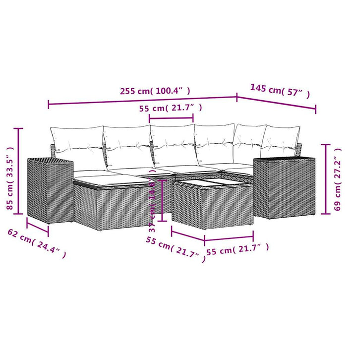 Set canapele de grădină cu perne, 7 piese, negru, poliratan WALTI