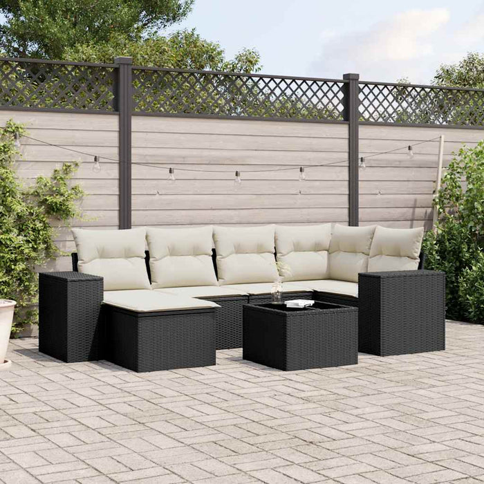 Set canapele de grădină cu perne, 7 piese, negru, poliratan WALTI