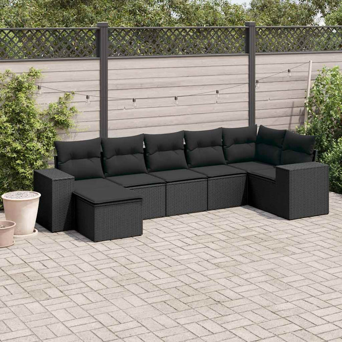 Set canapele de grădină cu perne, 7 piese, negru, poliratan - WALTI WALTI