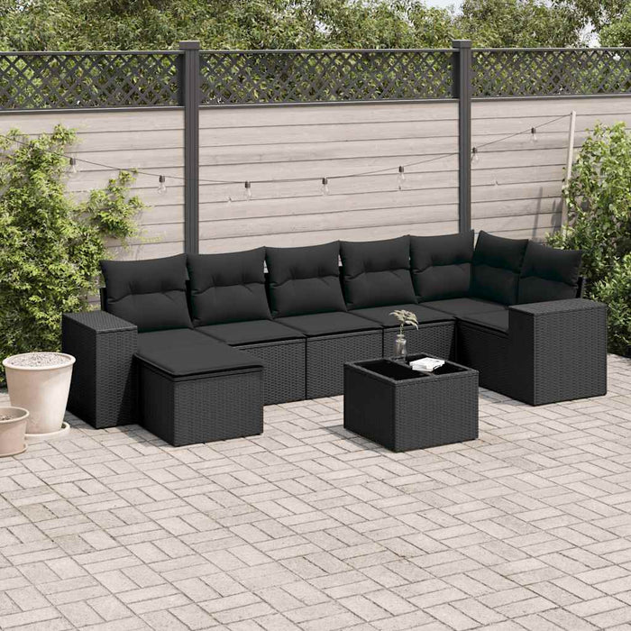 Set mobilier de grădină cu perne, 8 piese, negru, poliratan - WALTI WALTI