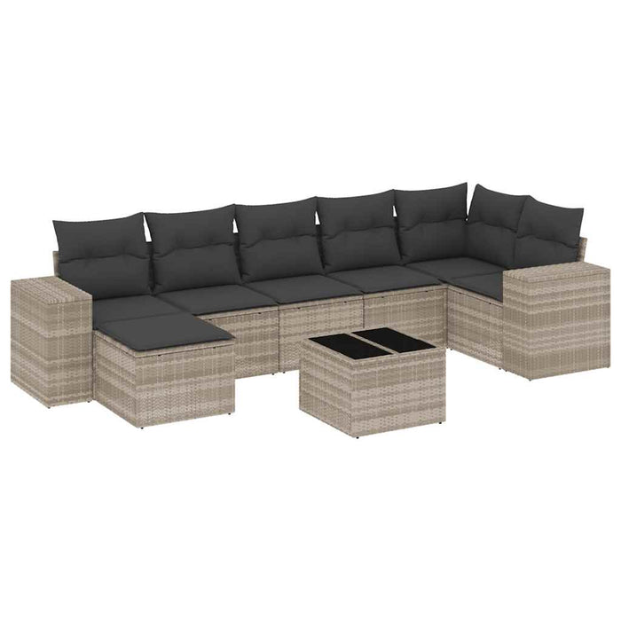 Set mobilier de grădină cu perne, 8 piese gri deschis poliratan - WALTI WALTI