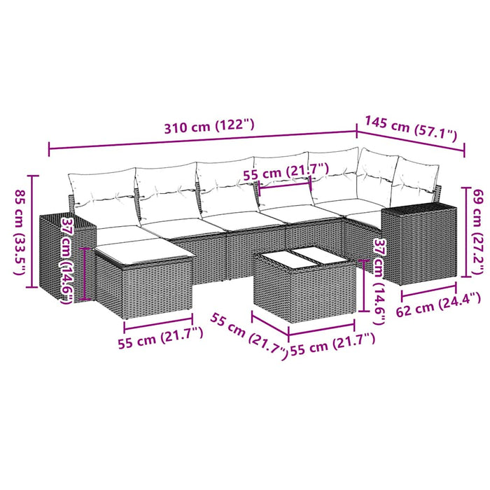 Set mobilier de grădină cu perne, 8 piese gri deschis poliratan - WALTI WALTI
