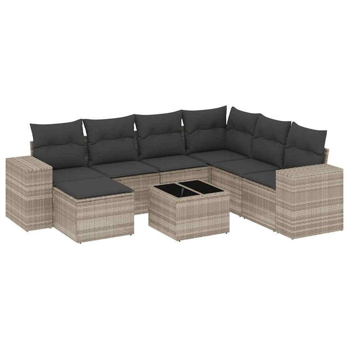 Set mobilier de grădină cu perne, 8 piese gri deschis poliratan - WALTI WALTI