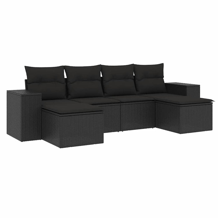 Set mobilier de grădină cu perne, 6 piese, negru, poliratan - WALTI WALTI