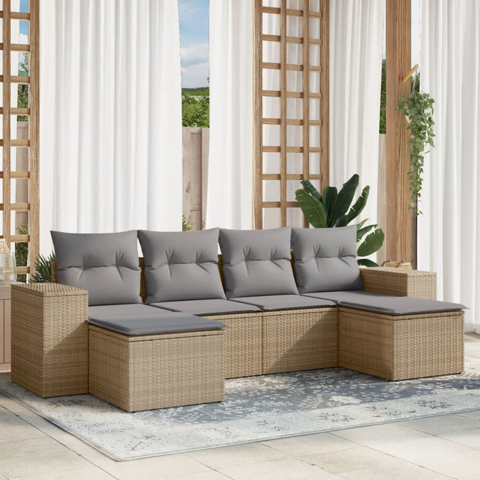 Set canapele de grădină cu perne, 6 piese, bej, poliratan WALTI