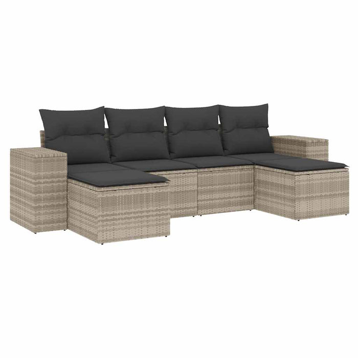 Set canapele de grădină cu perne, 6 piese gri deschis poliratan - WALTI WALTI