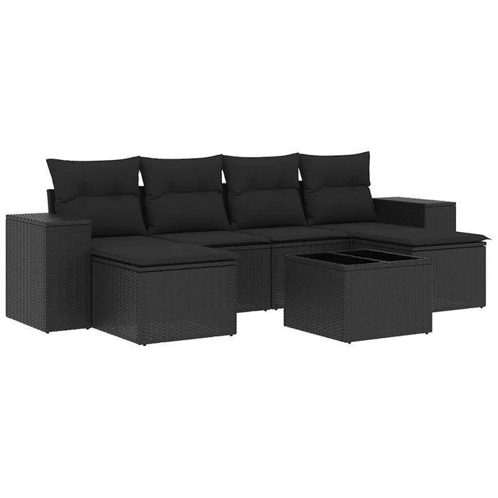 Set canapele de grădină cu perne, 7 piese, negru, poliratan WALTI
