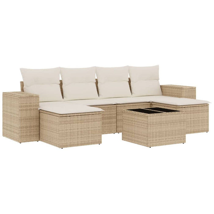 Set canapele de grădină, 7 piese, cu perne, bej, poliratan WALTI