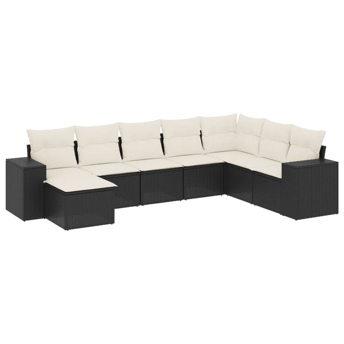 Set mobilier de grădină cu perne, 8 piese, negru, poliratan WALTI