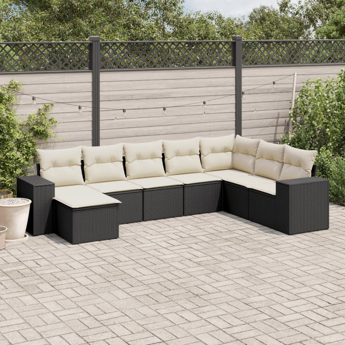 Set mobilier de grădină cu perne, 8 piese, negru, poliratan WALTI