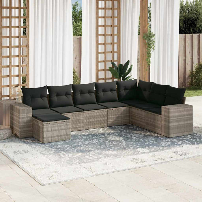 Set mobilier de grădină cu perne, 8 piese gri deschis poliratan - WALTI WALTI