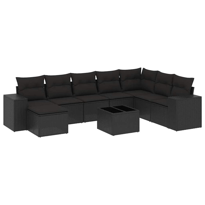 Set mobilier de grădină cu perne, 9 piese, negru, poliratan - WALTI WALTI